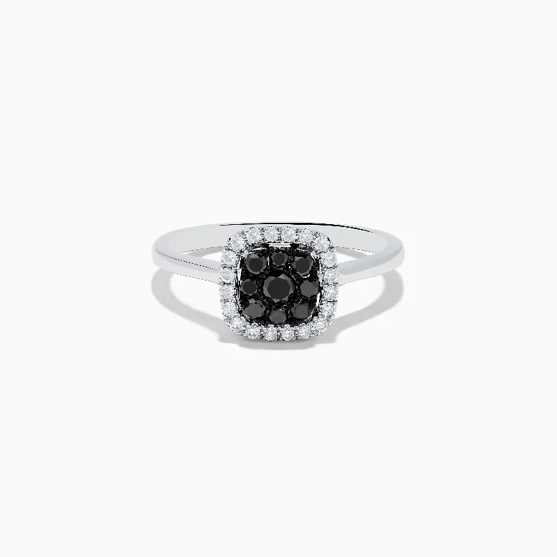 14K White Gold White and Black Diamond Ring