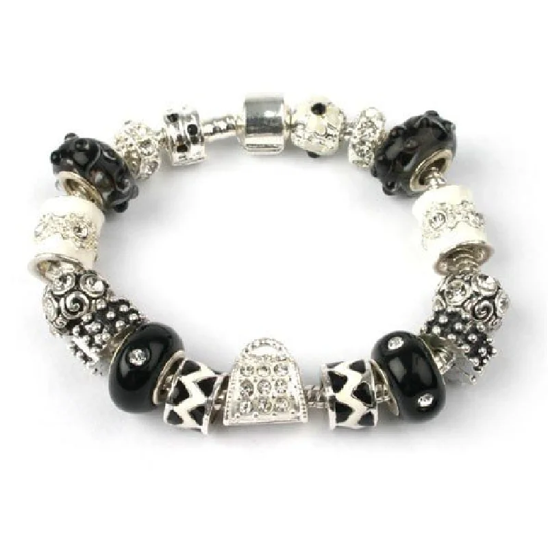 Adult's Midnight Sparkle' Silver Plated Charm Bead Bracelet