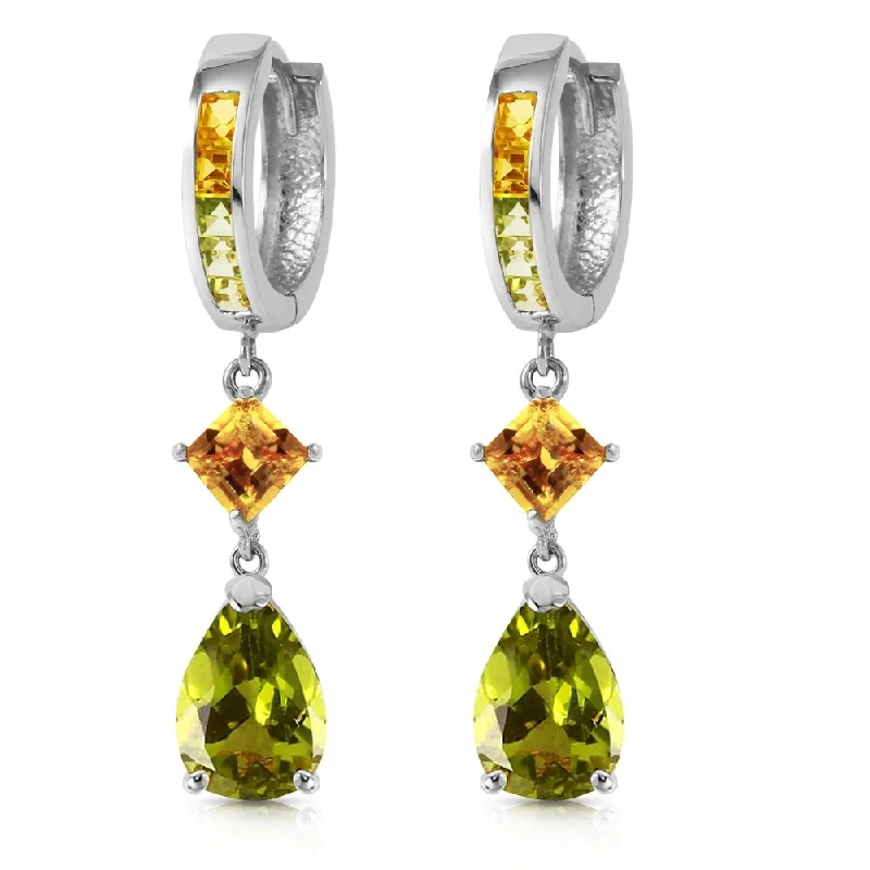 5.15 Carat 14K Solid White Gold Huggie Earrings Dangling Peridot Citrine