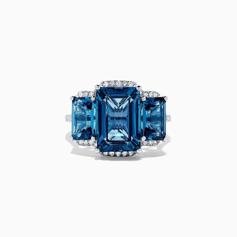 Ocean Bleu 14K White Gold London Blue Topaz and Diamond Ring, 8.72 TCW