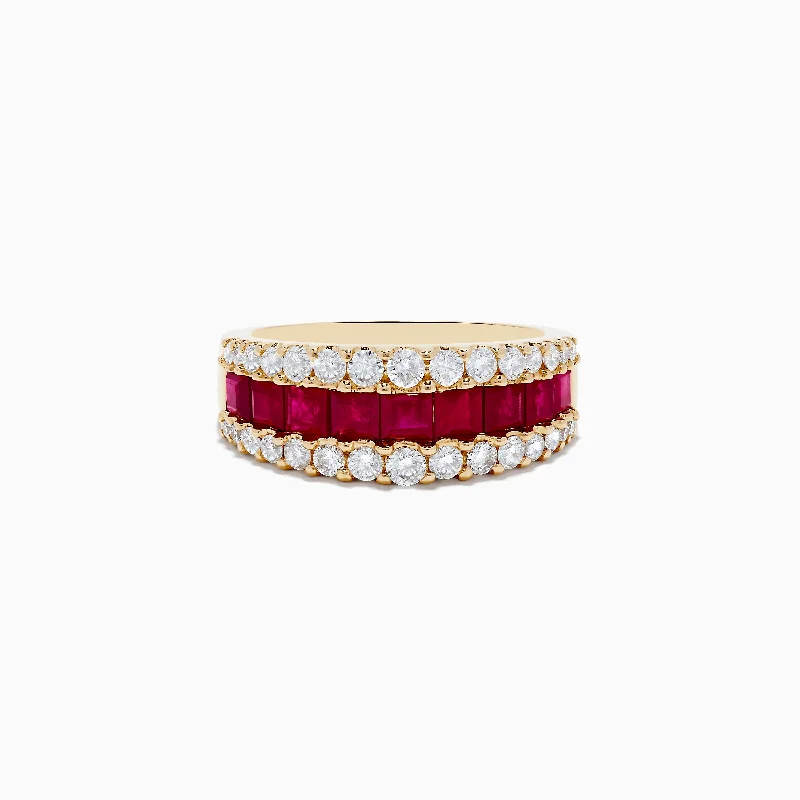 Ruby Royale 14K Yellow Gold Princess Cut Ruby & Diamond Band