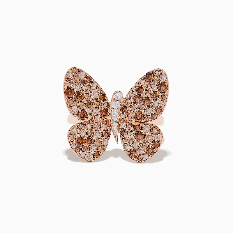 Nature 14K Rose Gold Espresso and White Diamond Butterfly Ring