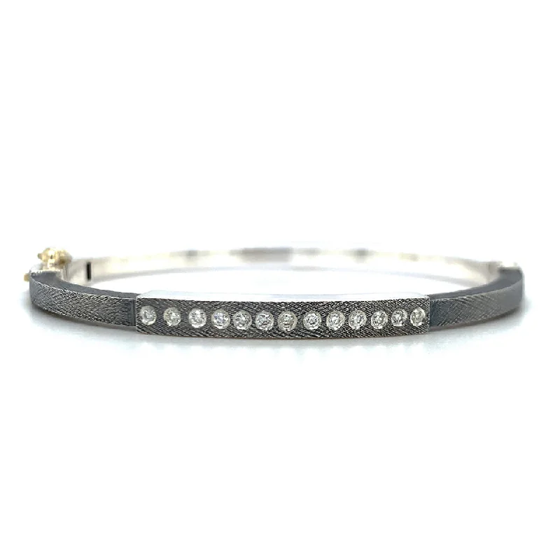 Sterling Silver & Diamond Bangle Bracelet - "Diana"