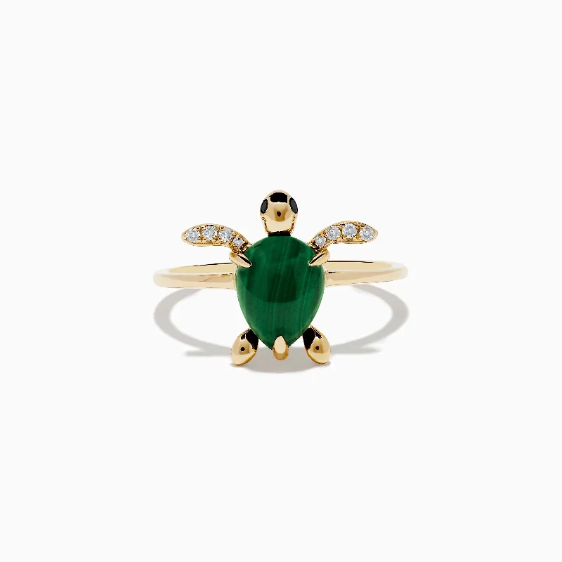 Seaside 14K Yellow Gold Malachite and Diamond Turtle Ring