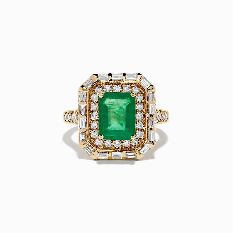 14K Yellow Gold Double Halo Emerald Cocktail Ring