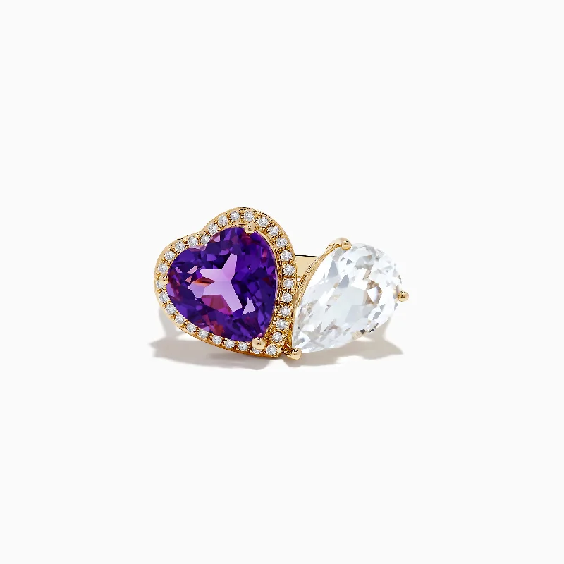 14K Yellow Gold Amethyst, White Topaz, and Diamond Toi Et MoiRing