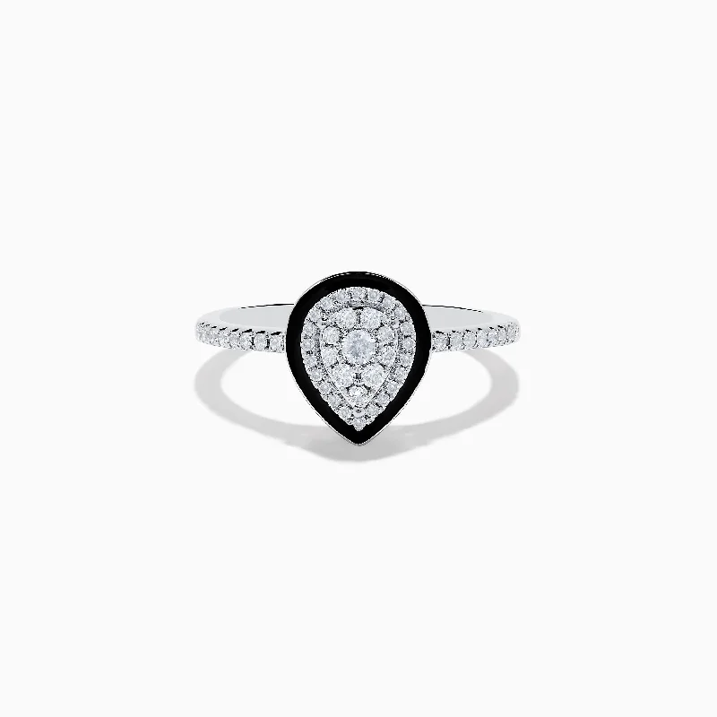 14K White Gold Diamond Enamel Ring