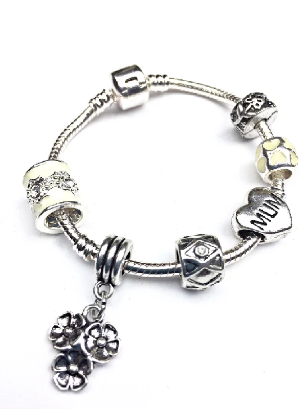 Mum 'Spring Flowers' Silver Plated Charm Bead Bracelet