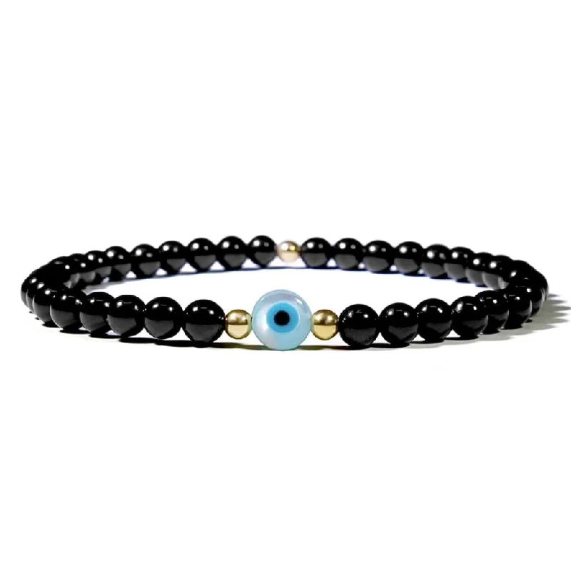 14K Gold Black Tourmaline & Evil Eye Bracelet - Your Lucky Charm