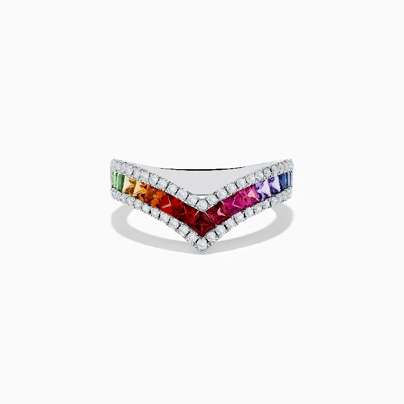 Watercolors 14K White Gold Multi Sapphire and Diamond Ring