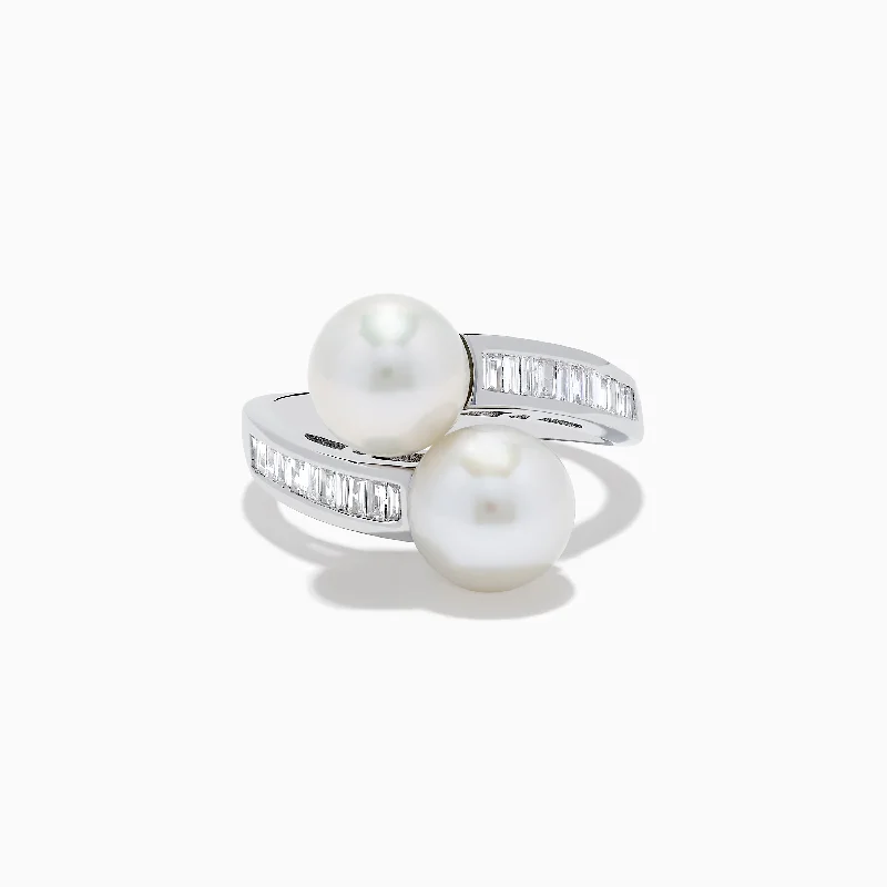 14K White Gold Fresh Water Pearl and Diamond Ring