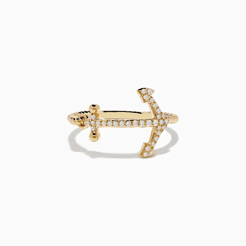 Seaside 14K Yellow Gold Diamond Anchor Ring