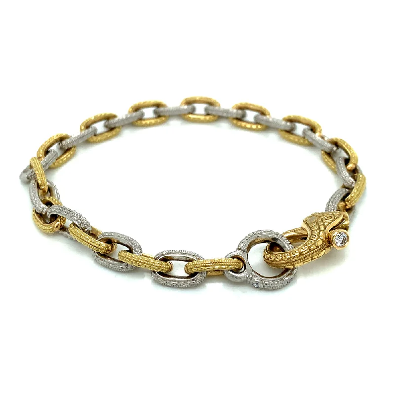 Platinum, 18K Yellow Gold & Diamond Milgrain Chain Bracelet - "Victorian"