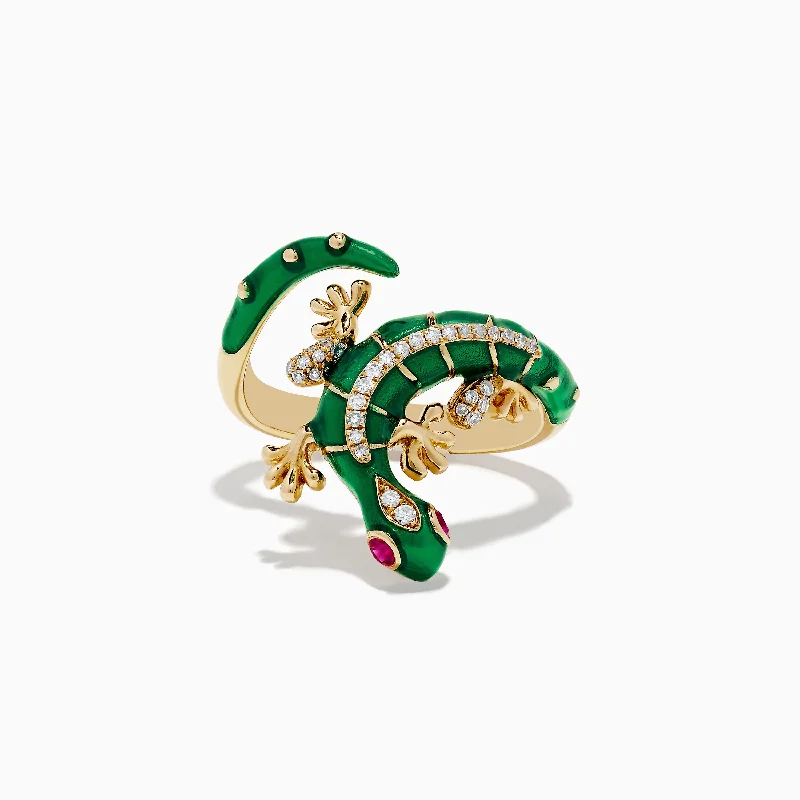 Safari 14K Yellow Gold Ruby and Diamond Lizard Ring