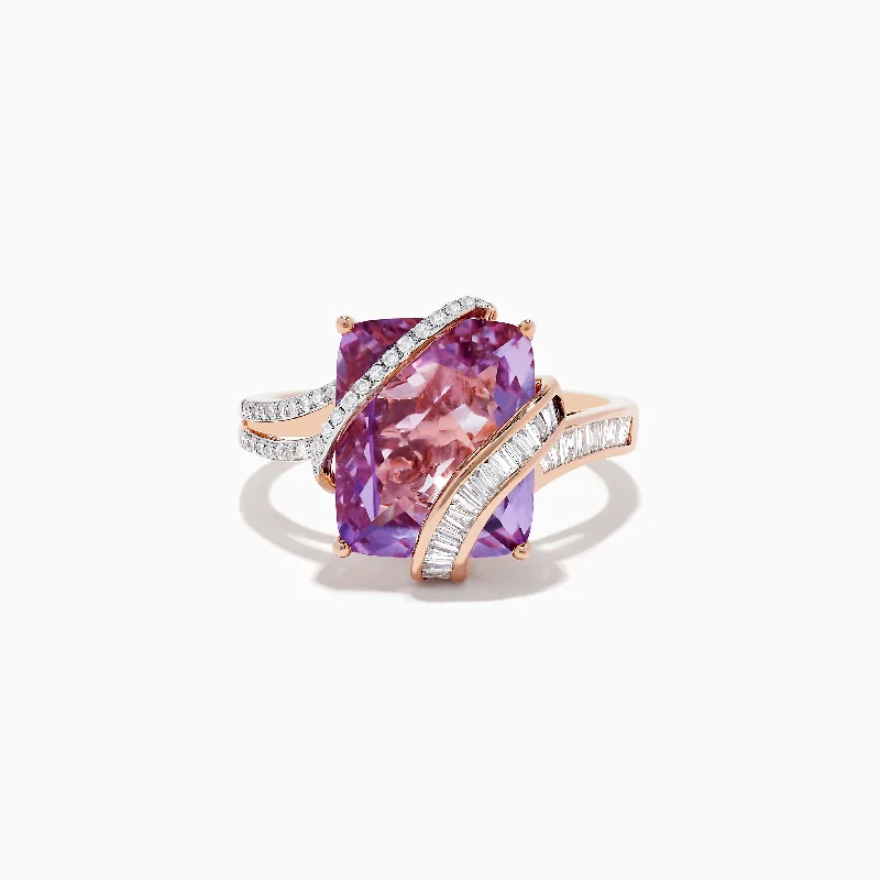 14K Rose Gold Pink Amethyst and Diamond Ring