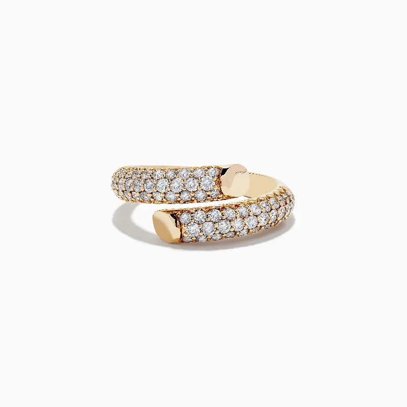 D'Oro 14K Yellow Gold Pave Diamond Bypass Ring