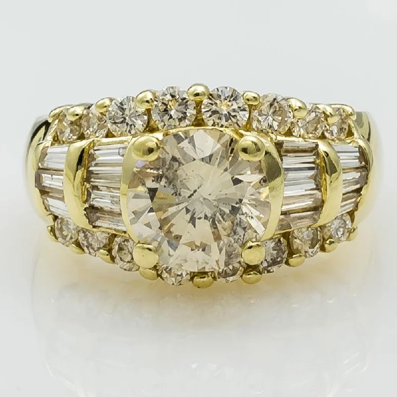 14K Yellow Gold 1.20ct Round Diamond I1/J & Accented Engagement Ring Size 5