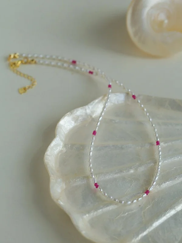 Mini Pearl and Ruby Short Necklace