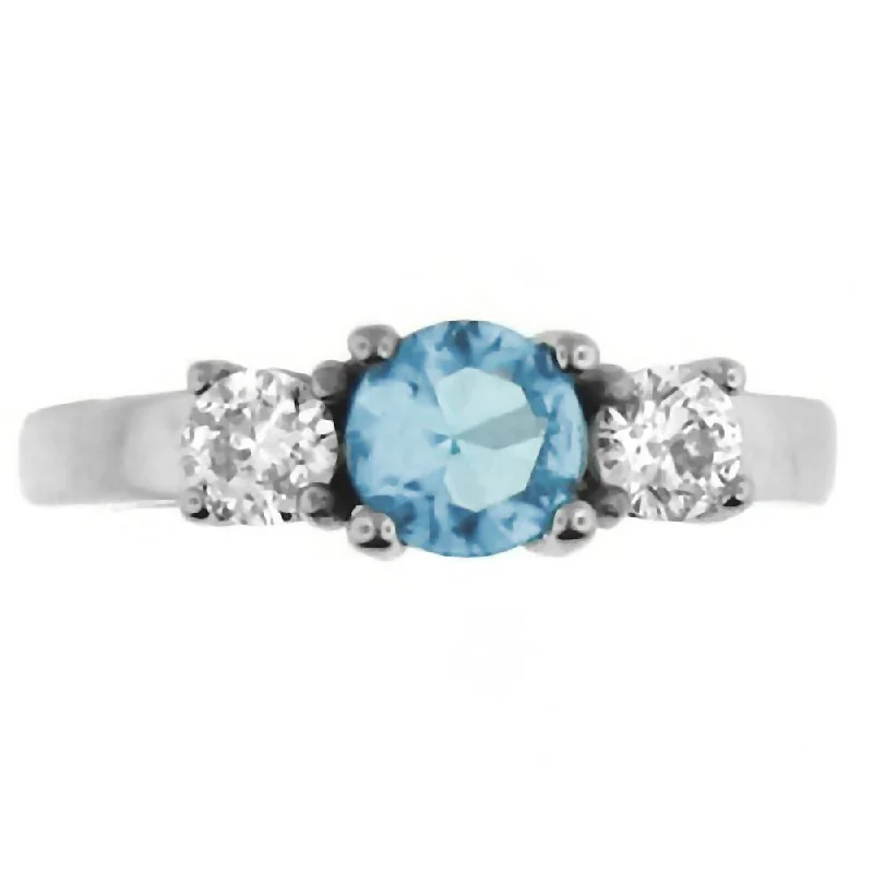 Orianna: 1.25c 3 Stone Aquamarine Ice CZ 316 Steel Engagement Ring