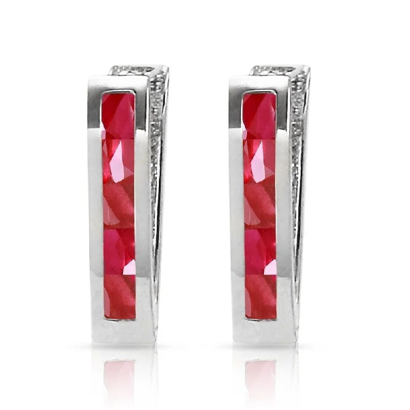 1.3 Carat 14K Solid White Gold Oval Huggie Earrings Ruby