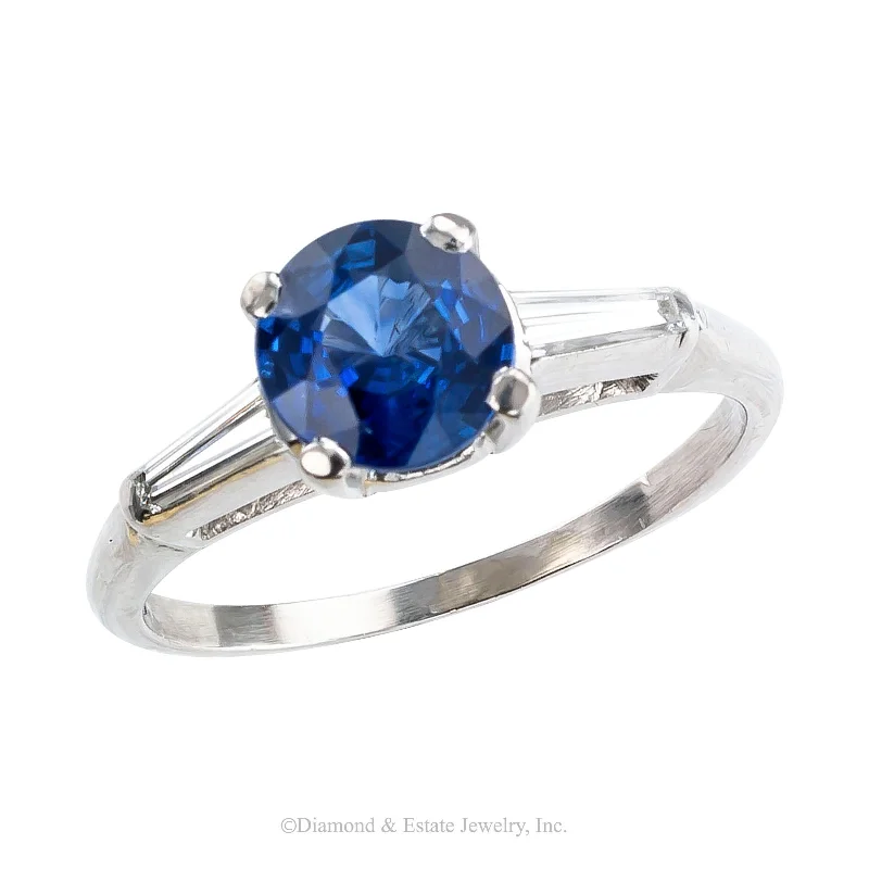 Sapphire Diamond Platinum Engagement Ring