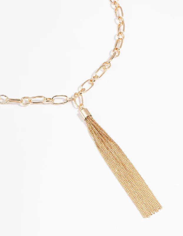 Gold Tassel Y-Necklace