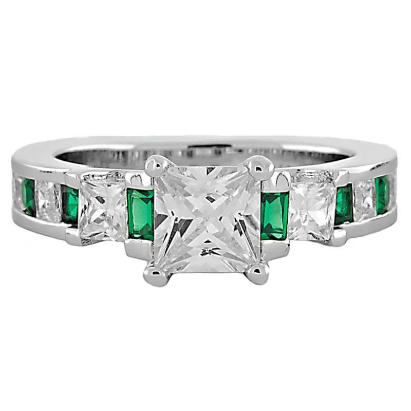 Olympia E: 2.14 ct Emerald and Russian Ice CZ Engagement Band Ring