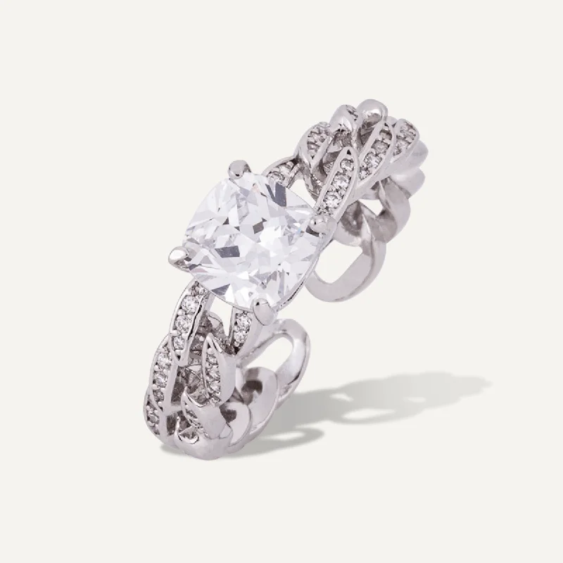 Kylie Abstract Cubic Zirconia Open Ring In Silver-Tone