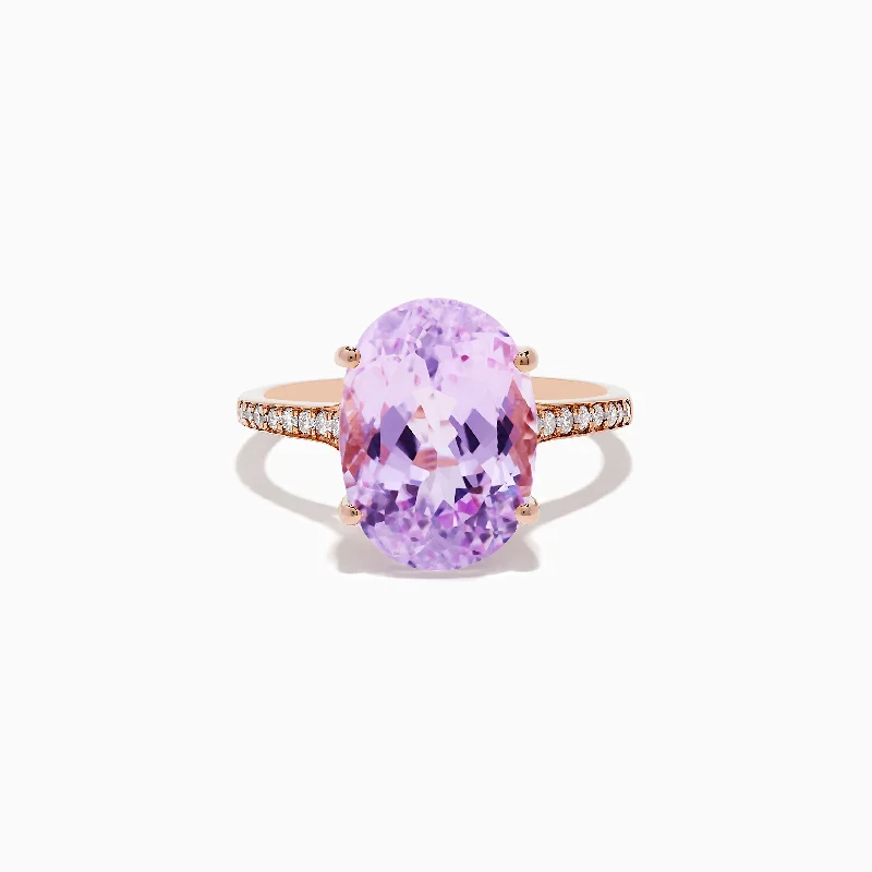 14K Rose Gold Kunzite and Diamond Ring