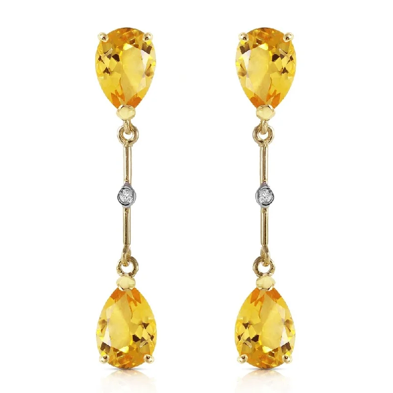 14K Solid Gold Diamonds & Citrines Dangling Earrings