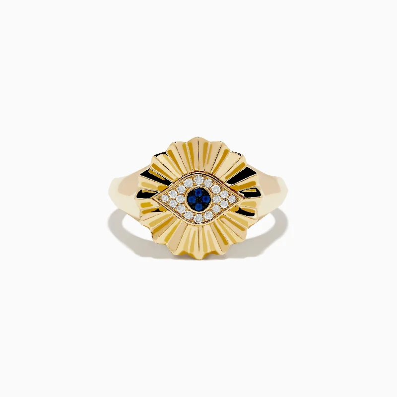 14K Yellow Gold Sapphire and Diamond Evil Eye Ring