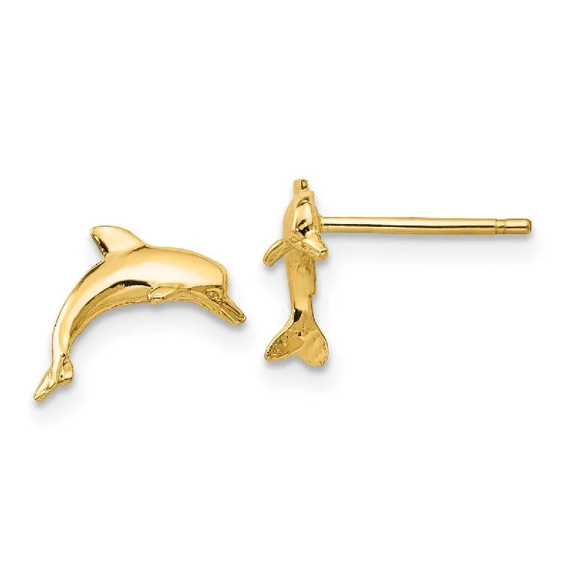 Curata 14k Yellow Gold Polished 13x10mm Dolphin Earrings