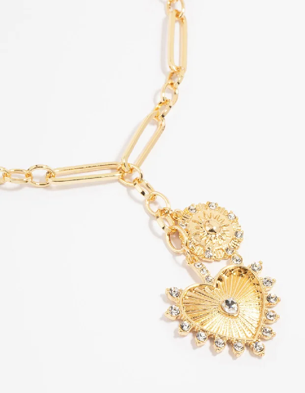 Gold Plated Heart & Sun Charm Necklace