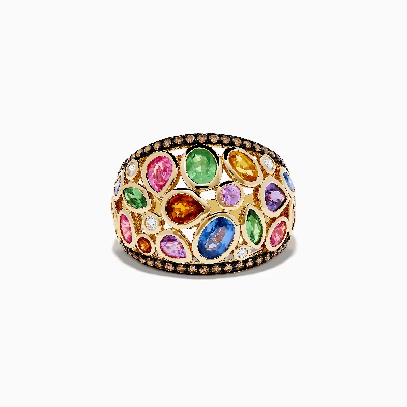 Watercolors 14K Yellow Gold Multi Sapphire and Diamond Ring