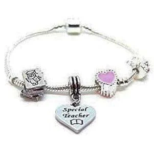 Adult's Special Teacher 'Wise Owl' Silver Plated Charm Bead Bracelet