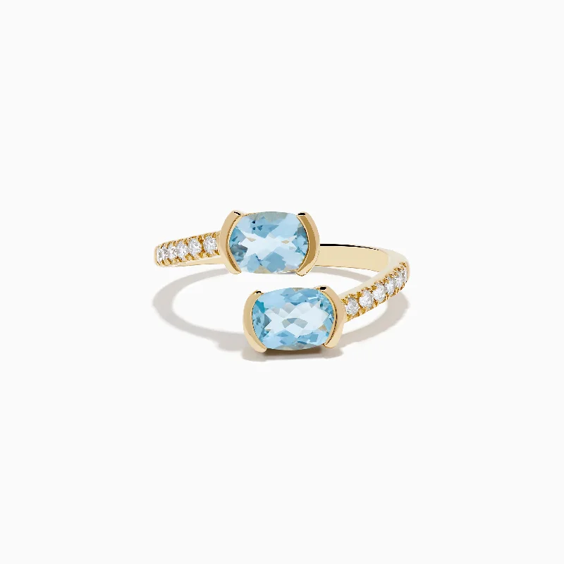 Aquarius 14K Yellow Gold Aquamarine and Diamond Bypass Ring