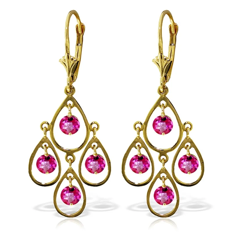 2.4 Carat 14K Solid Gold Pink Topaz Tiered Gemstone Earrings