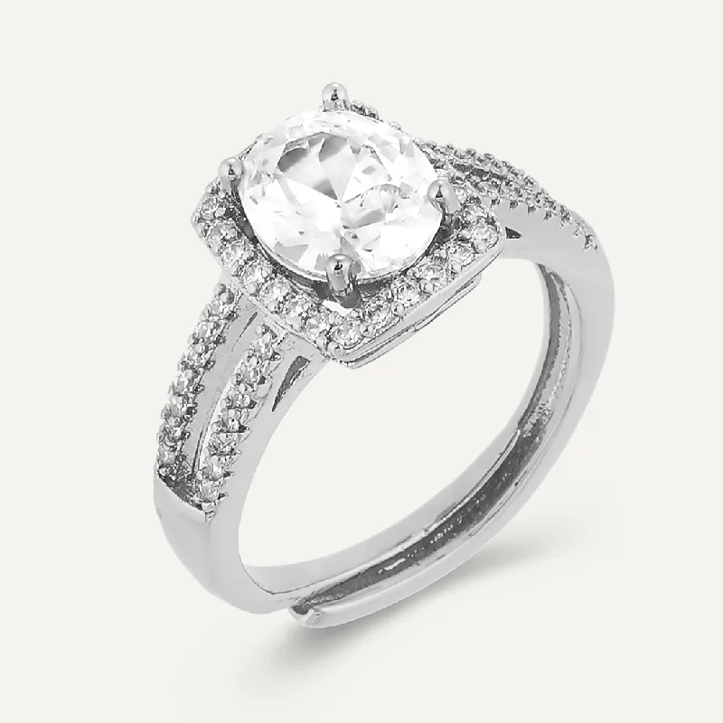 Elizabeth Cubic Zirconia Adjustable Ring In Silver-Tone