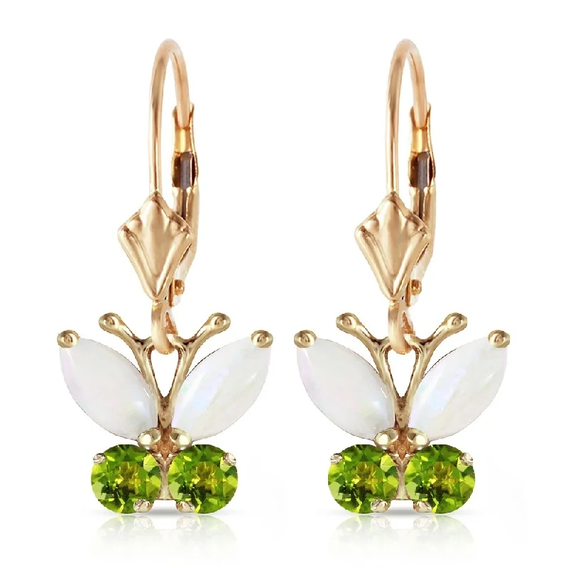 1.39 Carat 14K Solid Gold Butterfly Earrings Opal Peridot