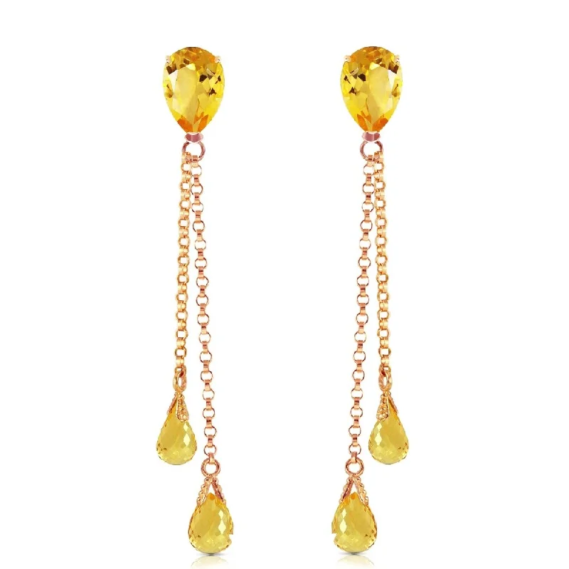 14K Solid Rose Gold Chandelier Earrings with Citrines