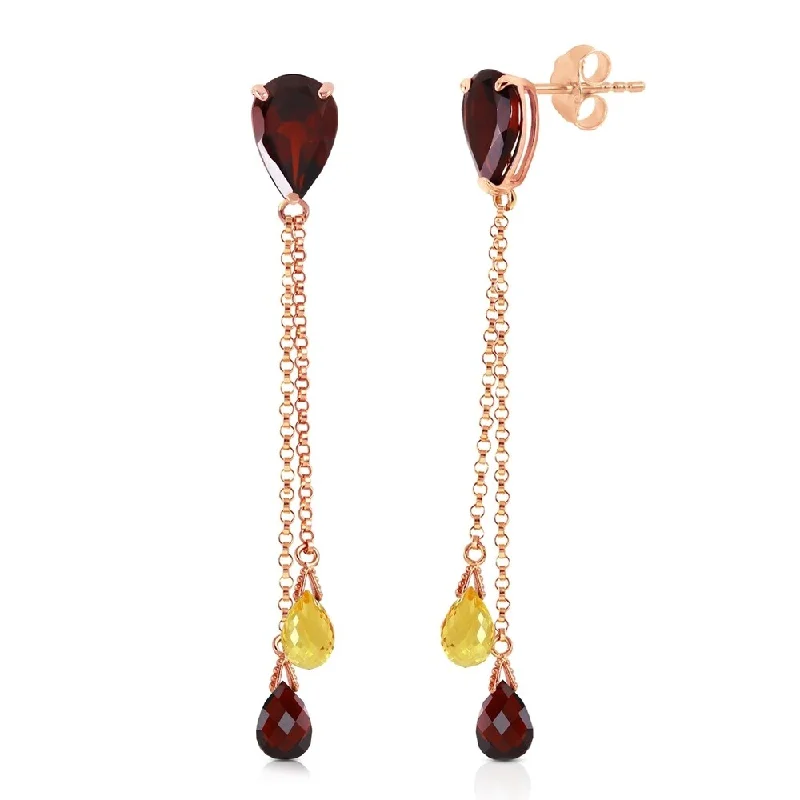 7.5 Carat 14K Solid Rose Gold Chandelier Earrings Garnet Citrine