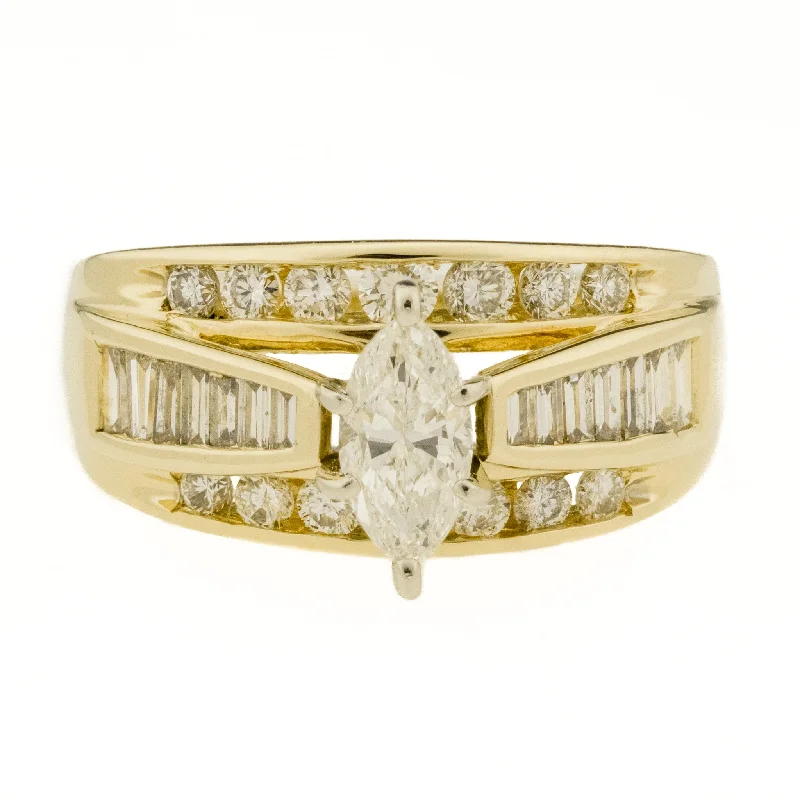 0.70ct Marquise Diamond & Accented Engagement Ring in 14K Yellow Gold - Size 8.5