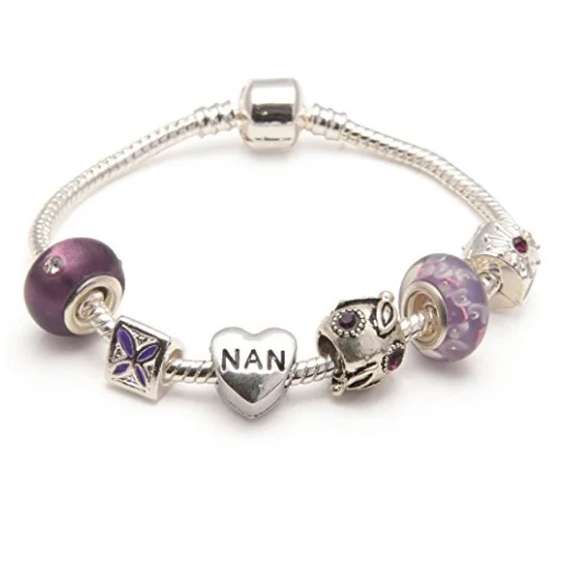 Nan 'Purple Haze' Silver Plated Charm Bead Bracelet