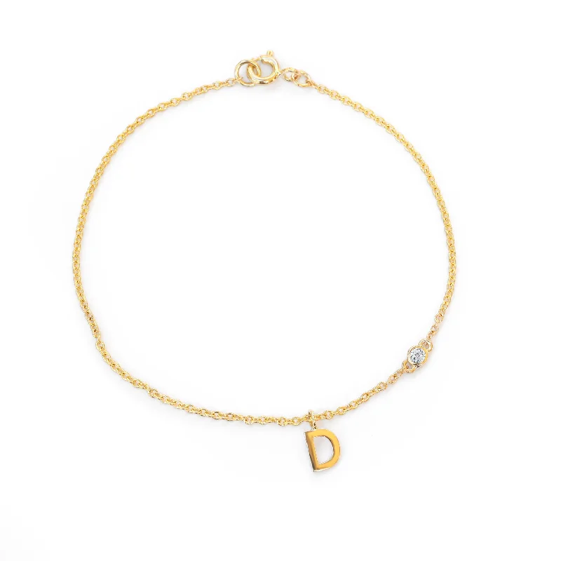 Mini Initial Letter Personalized Bracelet / Necklace 14K Gold with Diamond / Birthstone