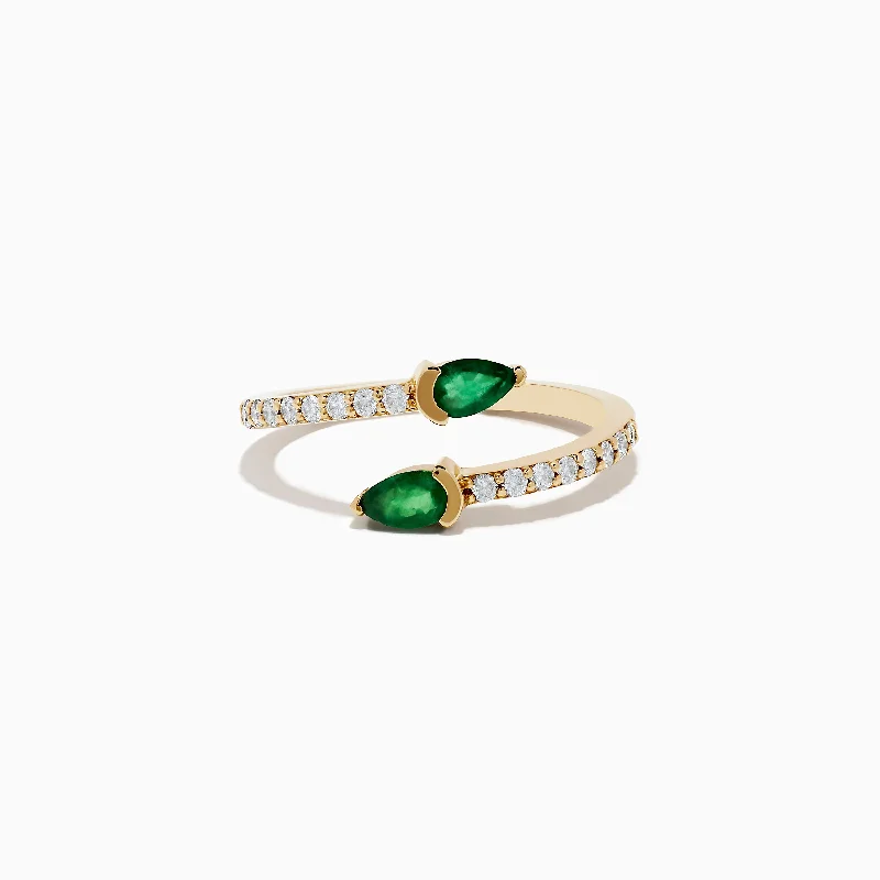 14K Yellow Gold Emerald and Diamond Bypass Ring