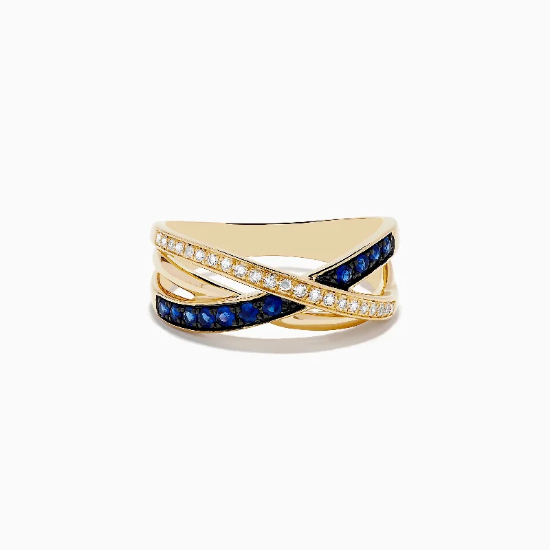 Royale Bleu 14K Yellow Gold Blue Sapphire and Diamond Crossover Ring