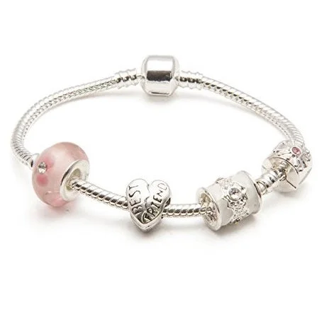 Adult's Best Friend 'Pink Parfait' Silver Plated Charm Bead Bracelet