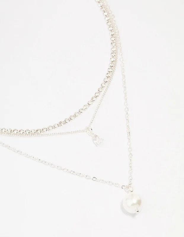 Silver Plated Cupchain Pear & Pearl Necklace