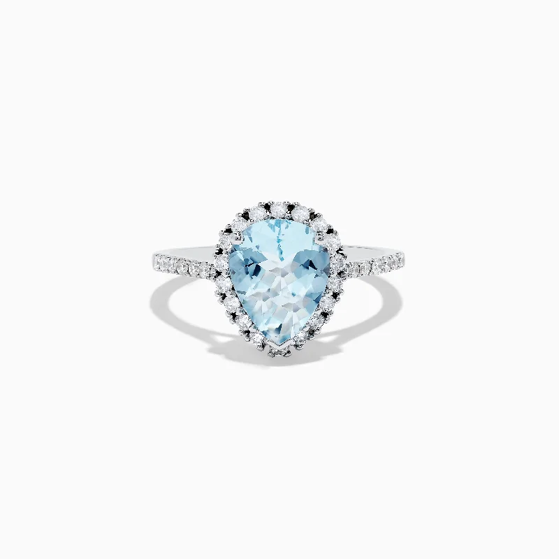 Aquarius 14K White Gold Aquamarine and Diamond Teardrop Ring