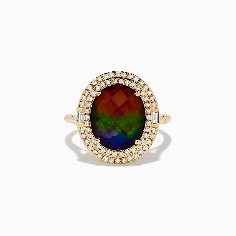 14K Yellow Gold Ammolite and Diamond Ring